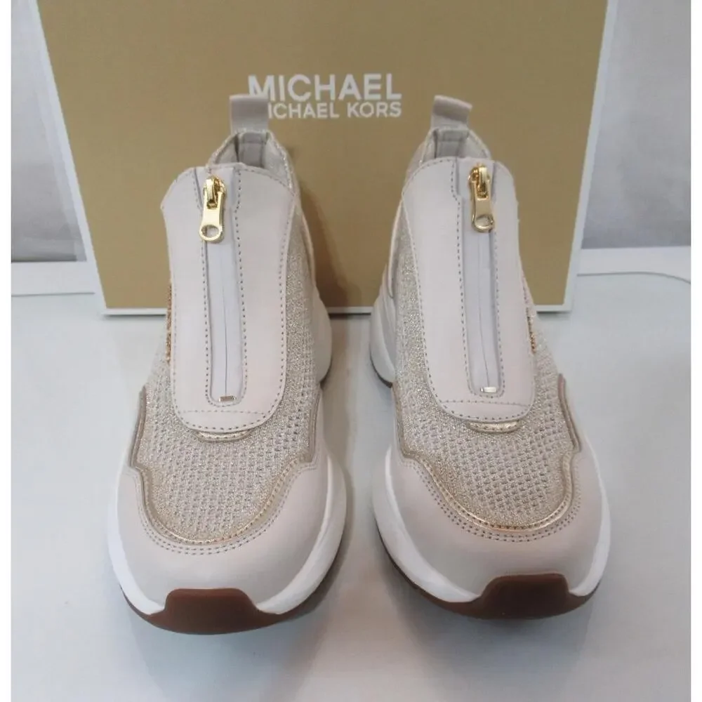 Michael Kors Zuma Slip On Trainer Sporty Wedge Sneakers Leather Pale Gold